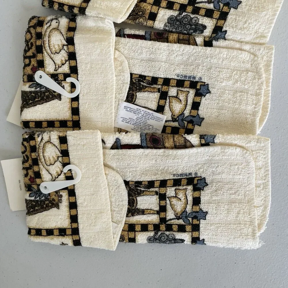 Vintage B&D Kitchenworks Hand Towels Lot 90's Noah's Arc Graphic 100% Cotton